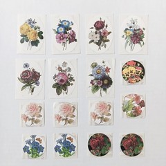 Set of 16 Brier Rose Victorian Flower Stickers – Oval And Circle