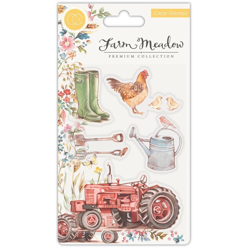 New Craft Consortium A5 Clear rubber Stamp HARVEST FARM MEADOW free USA ship