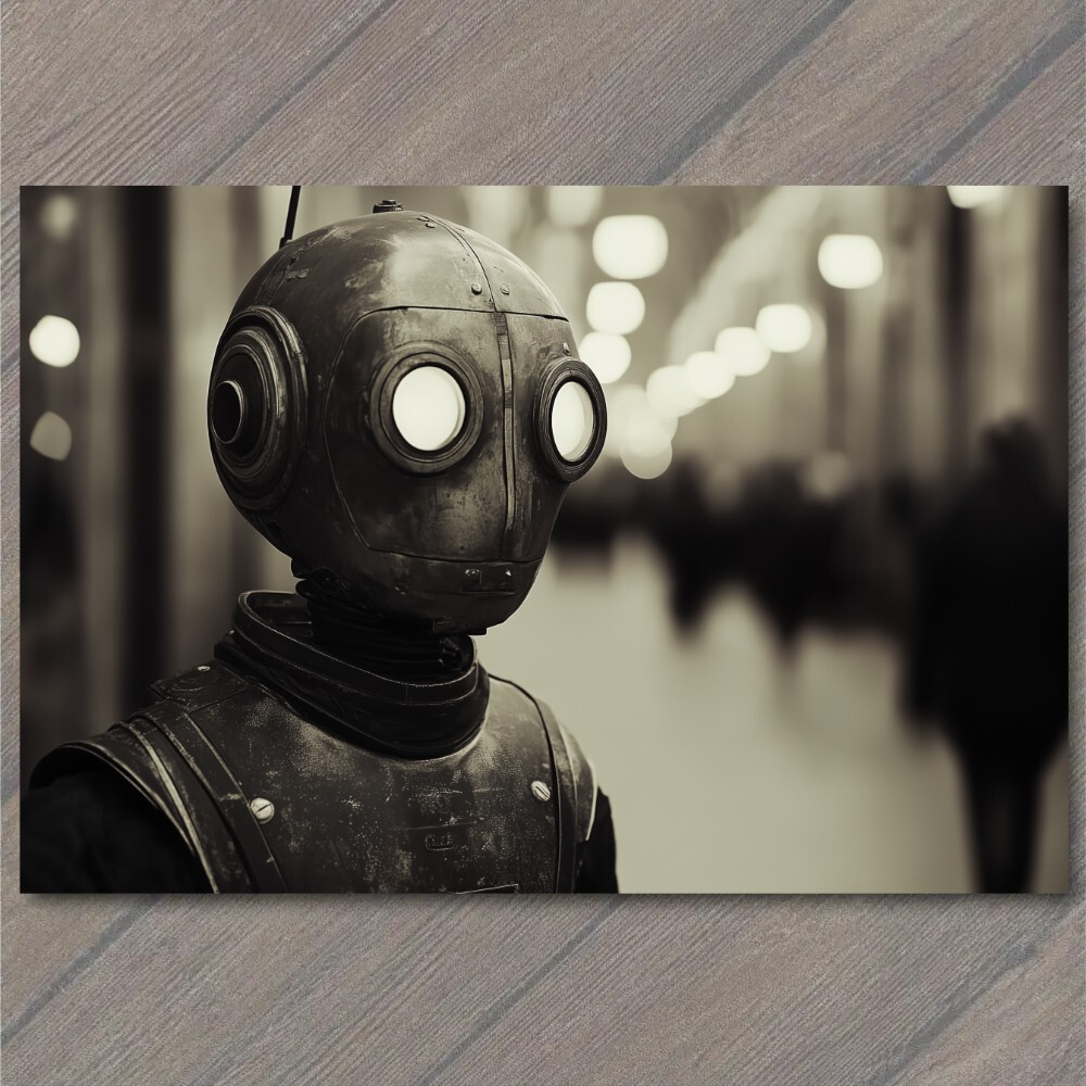 STICKER Classic Robot Black Eyes Industrial Retro Future Strange Weird Machine