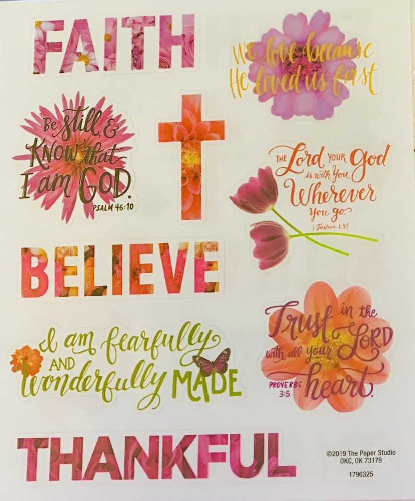 2 Sheets Religious Inspire Words Floral Faith Bible Stickers Papercraft Planner