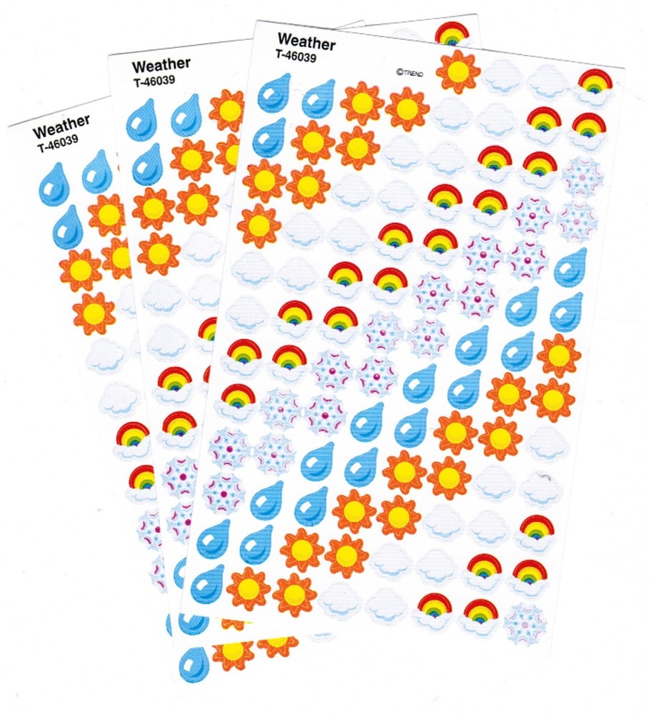 3 Sheets Mini WEATHER 300 Scrapbook Stickers Rain Drops Sun Clouds Rainbow Snow