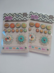 SCRAPBOOK embellishment LOT of 6, labels, brads, tags, journaling die cut craft
