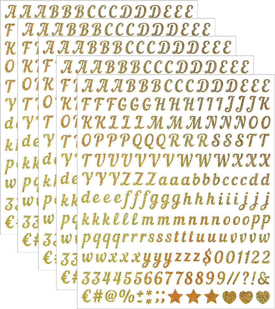 0.5 Inch Small Letter Sticker, Golden Vinyl Self Adhesive Alphabet Number Sticke
