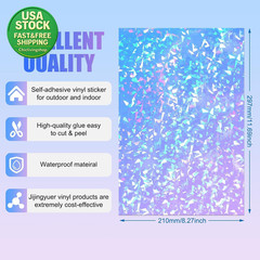 Holographic Sticker Paper Transparent A4 Vinyl 90 Sheets Self Adhesive