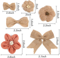 32 PCS Natural Burlap Flowers Set, Burlap Bows and Scrapbook Embellishments for