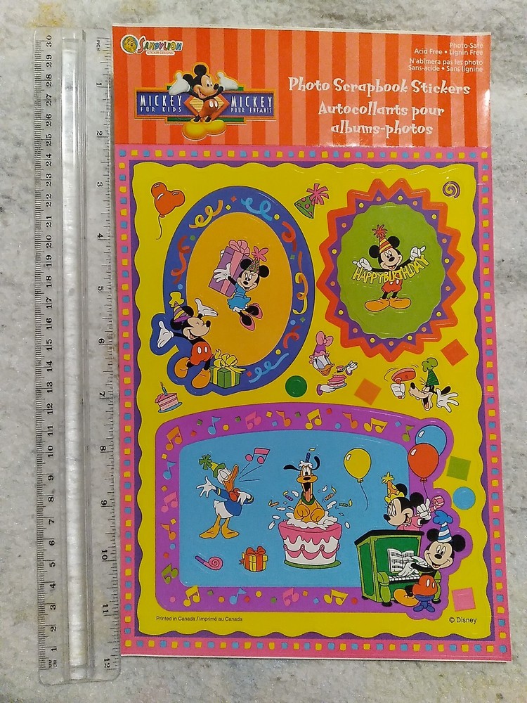Vintage Sandylion Photo Scrapbook Stickers Mickey Mouse Minnie Happy Birthday