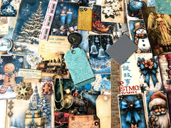 #26 – 150+pcs Blue Christmas JUNK JOURNAL 3D Kit with REAL EPHEMERA Mixed Media