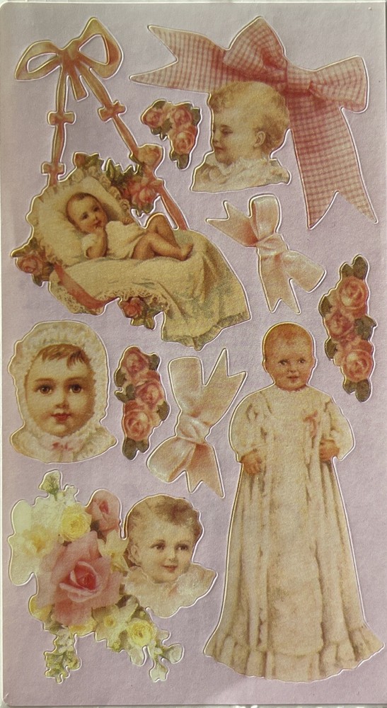 PINK BABY Stickers(10pc)Frances Meyer•Babies•Kids•Christening •Bows•Flowers•Face