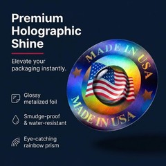 USA Hologram Flag Stickers 1″ Round American Flag Labels, 500 PCS, Glossy Finish