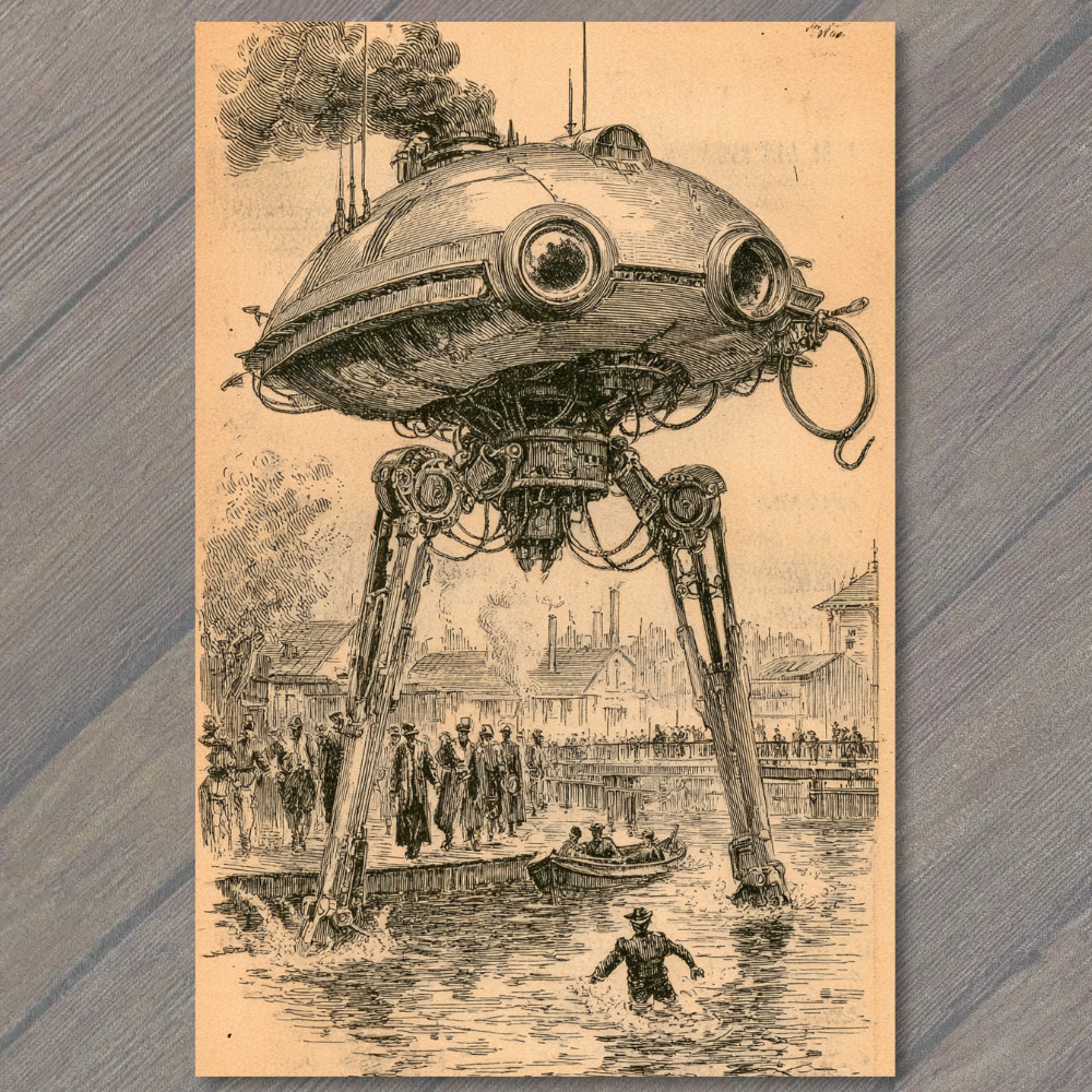 STICKER Steampunk Tripod River Crowd Machine Retro Attack Mechanical Giant