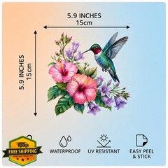 Fsforcar 2 Pcs Hummingbird Floral Car Stickers Medium