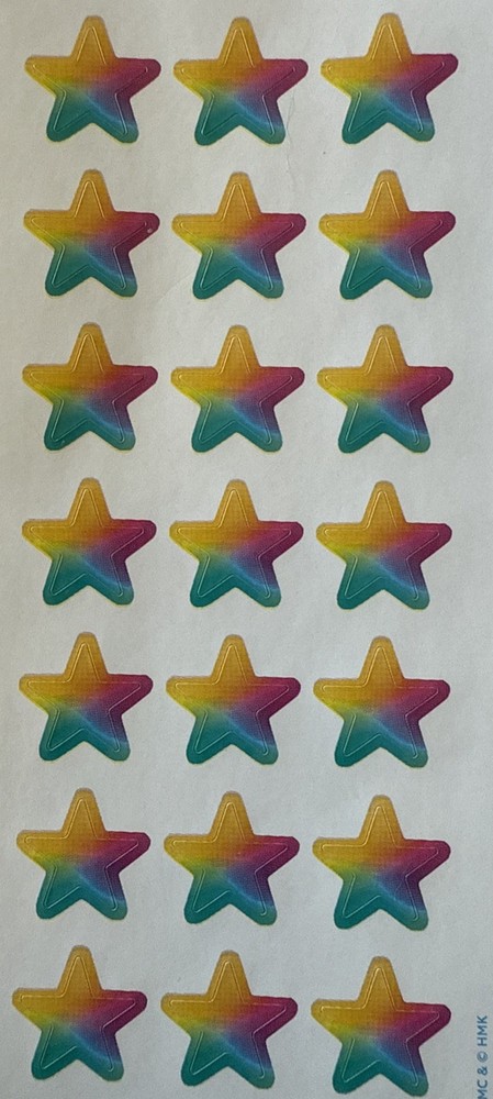 COLORFUL STAR Stickers(21pc) Hallmark…Rainbow…Teal…Yellow…Pink…Blue…Card Making