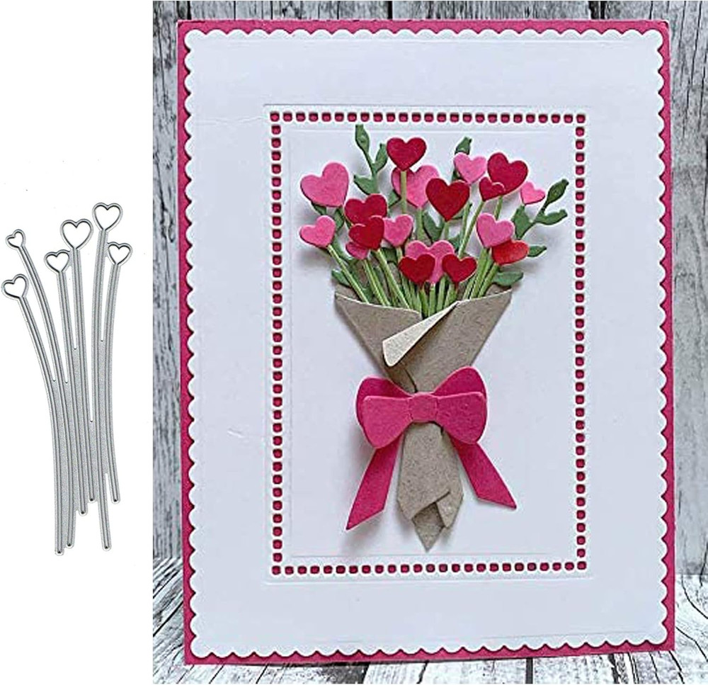 6Pcs Heart Shape Flower Leaf Metal Die Cuts,Love Spring Flower Card Cutting Dies