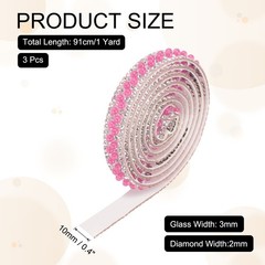 Beads and Rhinestone Ribbon 3 Piece 3 Yards, 1cm Pink Ribbon with Beads