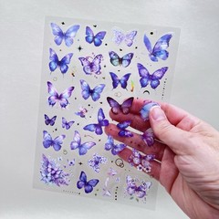Purple Butterfly Flower Stickers 2 Sheets Spring Junk Journals Collage Scrapbook