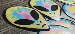 Vintage Grey ALIEN HEAD Prism Vending Sticker 90s Y2k Tie Dye Psychedelic U Pick