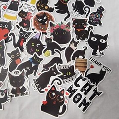 Cartoon Cat Stickers Black Kitty Die Cut Vinyl Decals Scrapbook Journal 100 Pc
