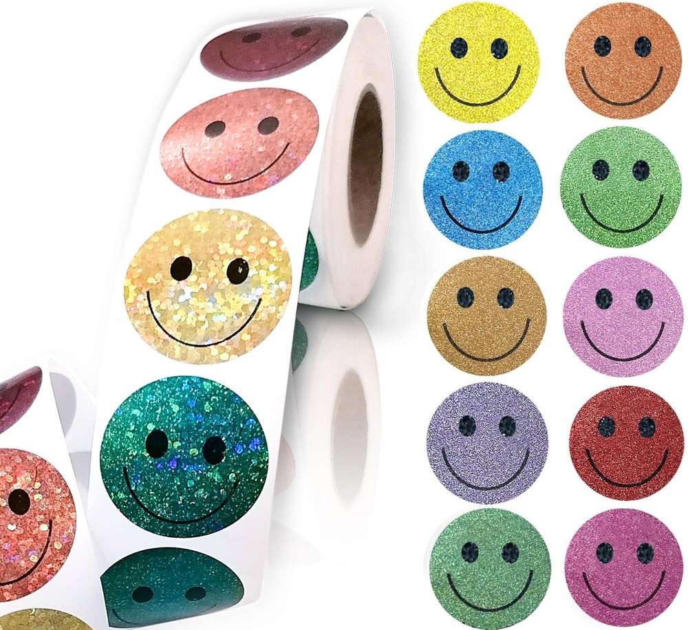 Glitter Dot Smiley Face Stickers Shiny Happy Face for Kids Reward