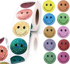 Glitter Dot Smiley Face Stickers Shiny Happy Face for Kids Reward