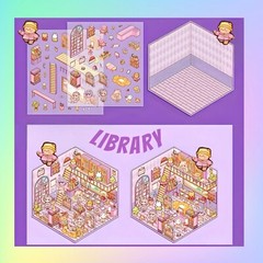 4 (3D) 5.5 x 4.9 Isometric Scene Rooms. Store, Library, Diner, and Bakery.
