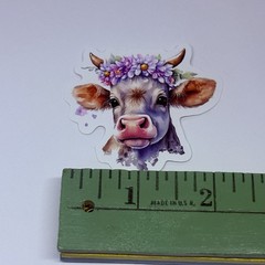 Cute Cattle Cow Animal Sticker Vinyl Decal Journal Wall Flower Crown Art Tc6
