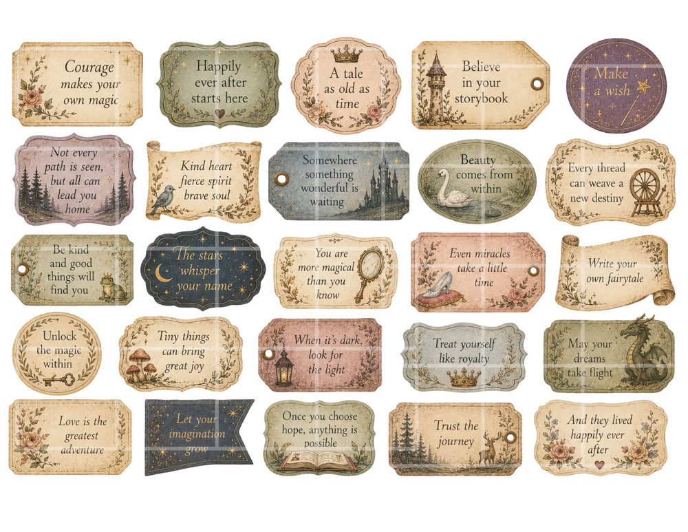 Fairytale Phrases Sheet B, Supplies For Scrapbook Junk Journal Card Toppers