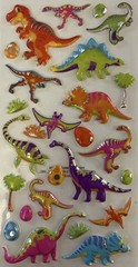 PUFFY FOIL DINOSAUR Stickers (26pc)Prehistoric•T-Rex•Bright Color•Card Making•