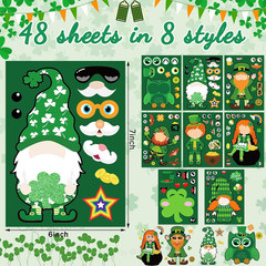 St.Patrick’s Day Stickers for Kids, 48pc Shamrock & Face Stickers, DIY Crafts fo
