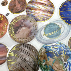 Planet Stickers Celestial Gold Accents Scrapbooking Collage Junk Journals