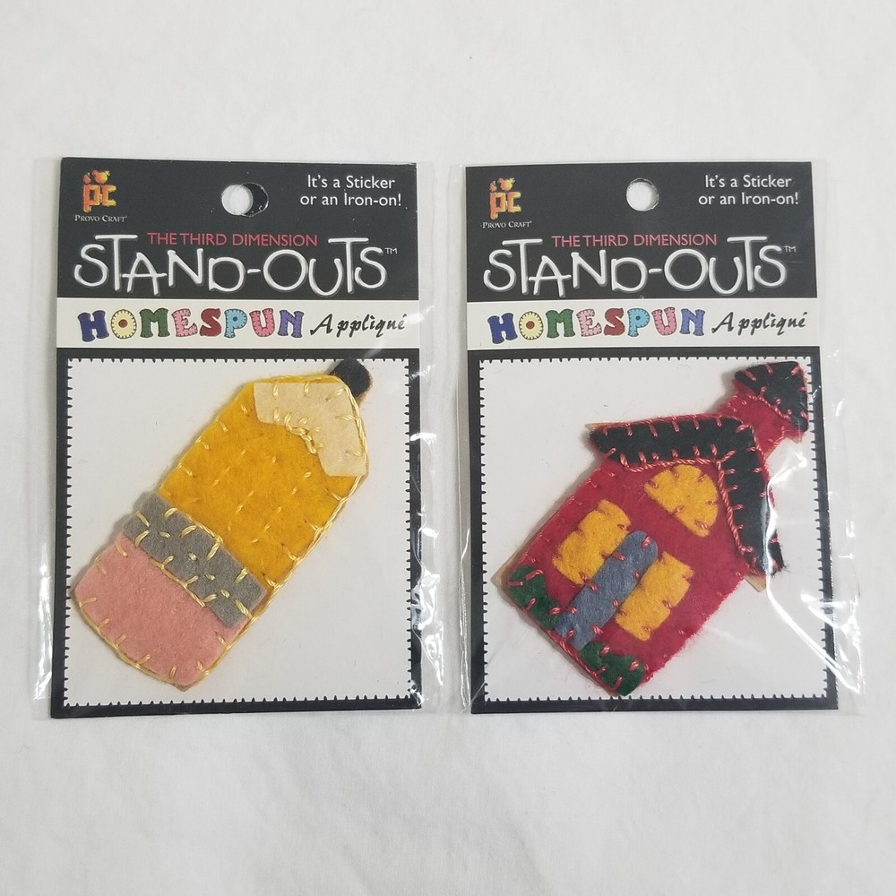NEW Lot 2 Stand Outs Sticker Applique Iron On School House Pencil -C