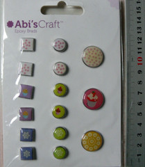 Cup Cakes EPOXY BRADS x 15Items – 6 x 11mm Square – 6 x 11mm & 3 x 20mm Round L6