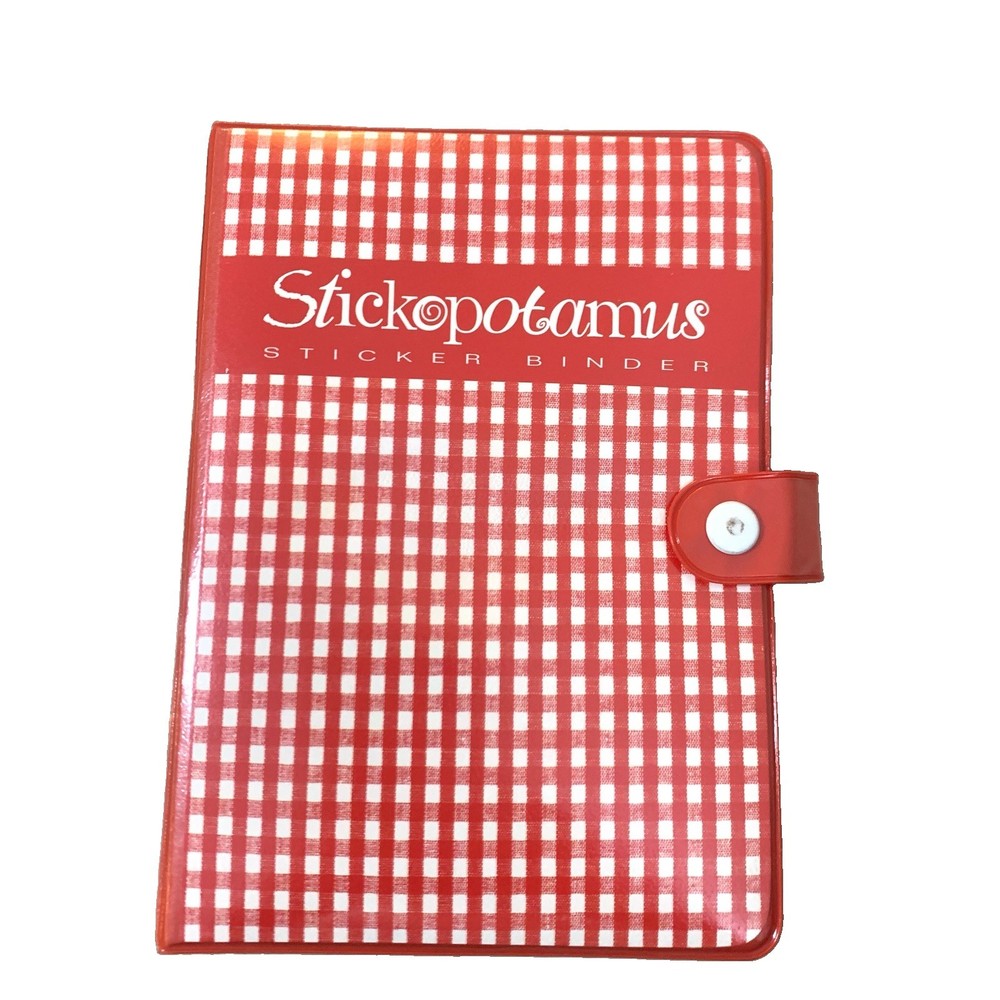 Vintage Stickopotamus Gingham Sticker Binder Book Zipper Pouch Stickers Sheets!