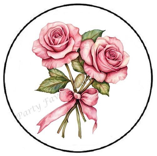 PINK ROSES ENVELOPE SEALS LABELS STICKERS PARTY FAVORS