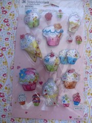 NOS Vtg Stickety-Doo-Da Cupcakes Ice Cream Puffy Sprinkles Stickers 2 sheets 34