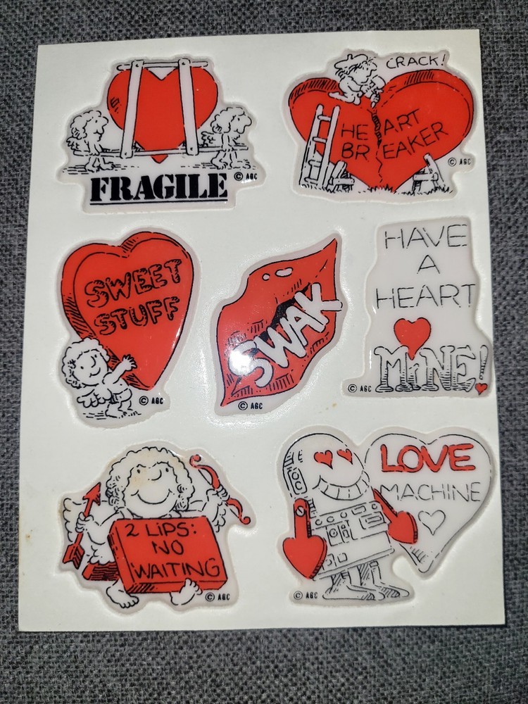 vintage American Greeting Puffy Heart Valentine robot Machine Stickers
