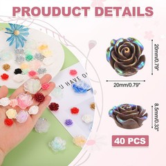 20mm Resin Rose Flatback Charms, 40 Pcs Cabochon Embellishment, Shiny Dark Brown