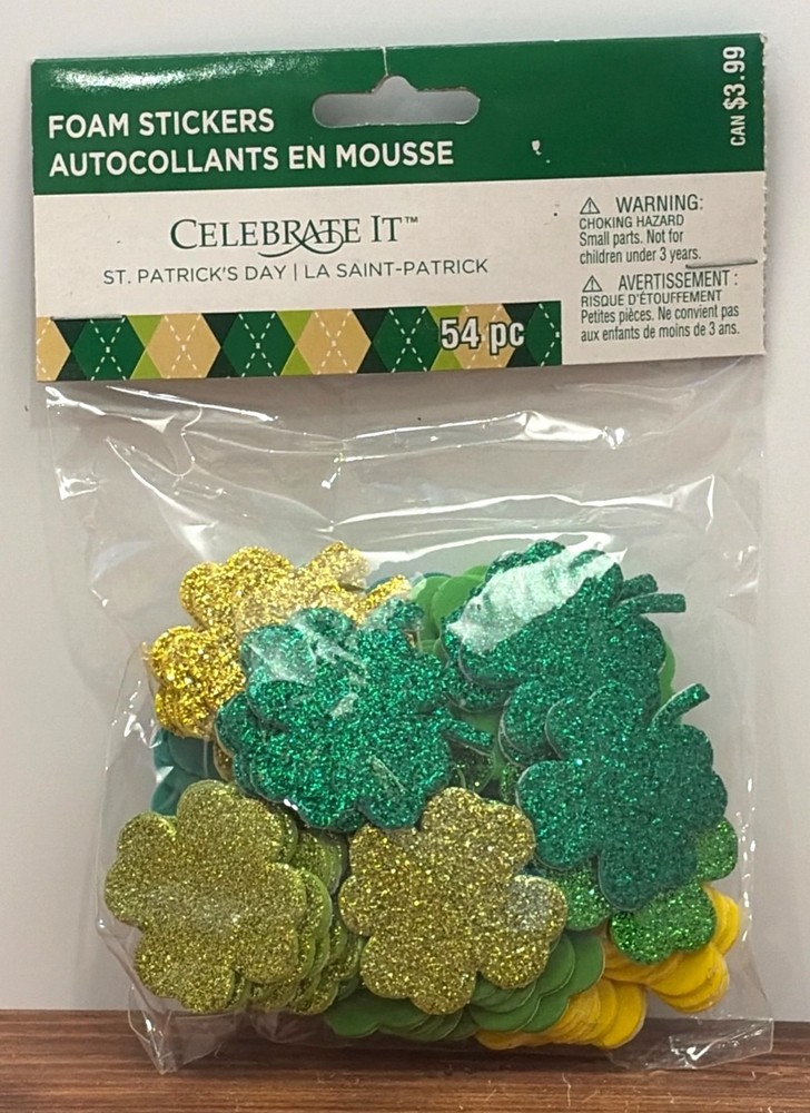 Celebrate It St. Patricks Day Foam Stickers 54 Pc Glitter & Solid Shamrocks