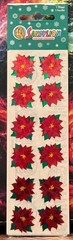 Sealed Vintage SandyLion Foil Mylar Christmas Poinsettia Sticker Designs 1 Sheet