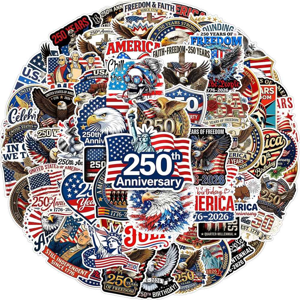 (100pcs) 250th Anniversary USA Sticker, USA Patriotic 4th of July Stickers 1776–