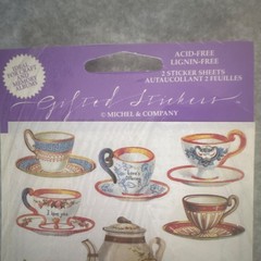 Michel & Company Gilted Stickers Tea Time Teacups & Teapots, 2 Sheets, Acid-Free