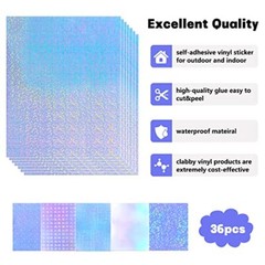 36 Sheets Holographic Sticker Paper, Clear Vinyl Lamination Sticker Film 8.5×11″