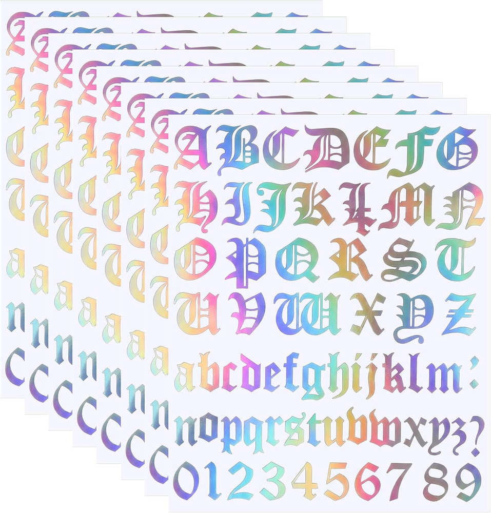 8 Sheets Letter Stickers Vinyl Old English Alphabet Number Stickers Self Adhesiv