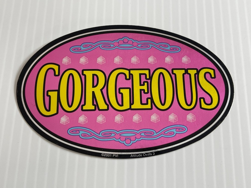 Vintage 2001 – «Gorgeous» – Shinny Holographic Oval Sticker (Measures 4 1/4 in)
