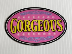 Vintage 2001 – «Gorgeous» – Shinny Holographic Oval Sticker (Measures 4 1/4 in)