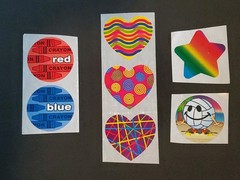 Oriental Trading Company 7 Stickers Bright VTG Heart Star Crayons Ball