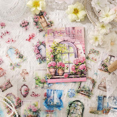 Glazed Tile House Fallen Flower Courtyard Sticker – 20 Sheets Waterproof PET Sc