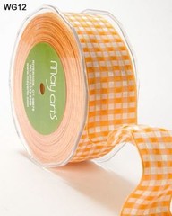 MAY ARTS RIBBONS~WOVEN CHECK~ORANGE YELLOW & WHITE~WIRE EDGES~1.5 INCH X 1 YARD!