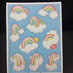 Vintage 1980s Fuzzy Flocked Stickers Rainbows & Clouds Hallmark Cards 1 Sheet