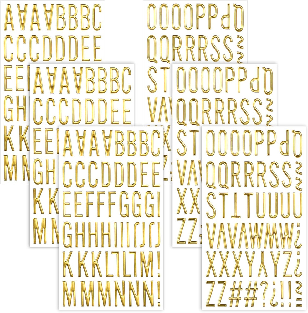 6 Sheets Gold Letter Stickers, Self-Adhesive Alphabet Stickers, Waterproof Foam