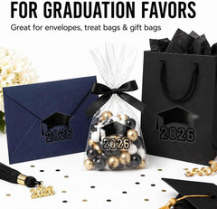 Class of 2026 Graduation Stickers – Black Foil, Clear Cap Labels for Envelopes,